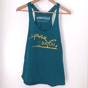 Graphic Tank "I Love To Be Bayou" Turquoise Sz M